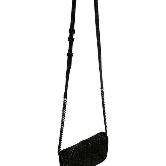 Rebecca Minkoff Black Suede Crossbody Bag with Cobalt Blue & Rose Gold Splatter - Picture 9 of 12